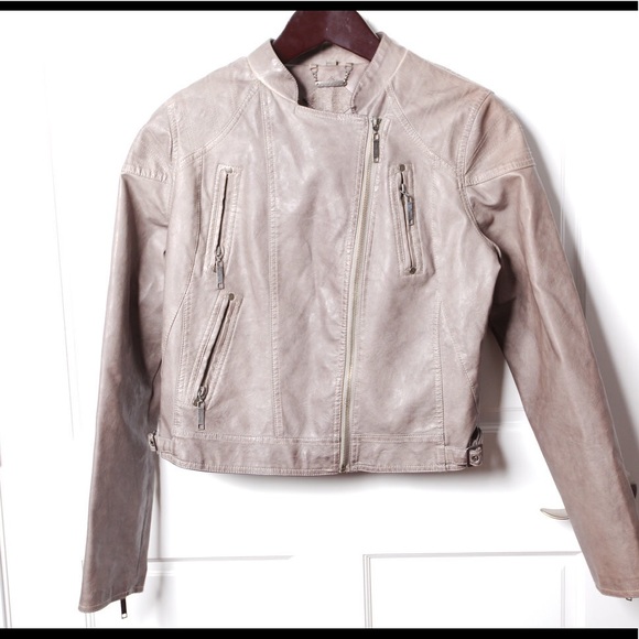 Jou Jou Jackets & Blazers - Like New Taupe pleather Jacket size L